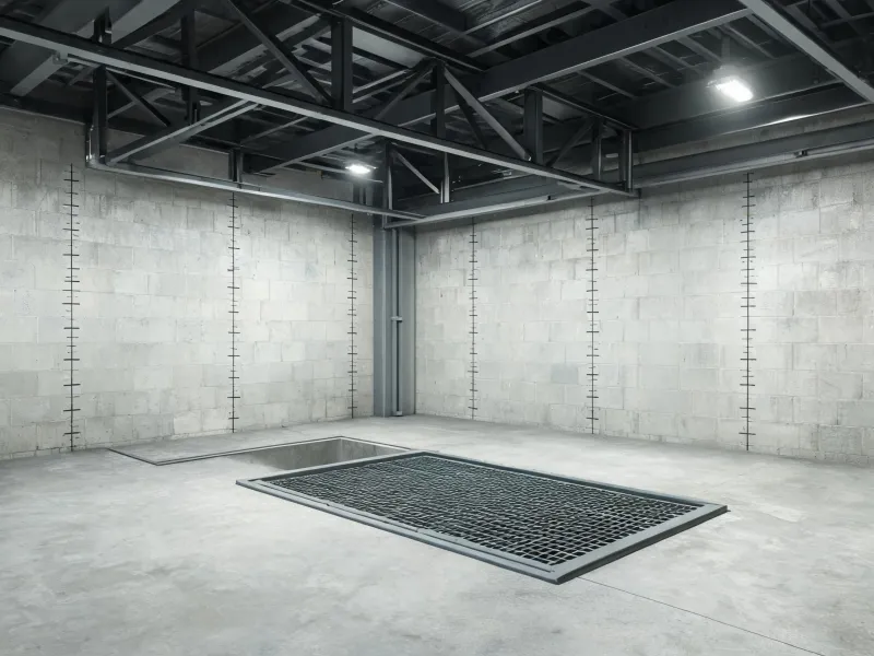 Maintenance pit under a hoist frame